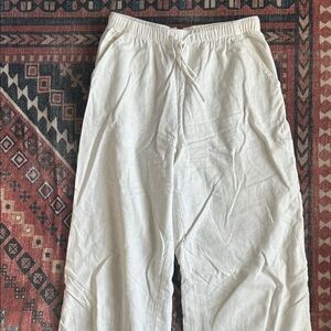 Relaxed White Drawstring Wide Leg Pants